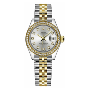 Lady-Datejust met zilveren wijzerplaat en diamanten, 28 mm