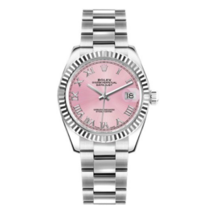 Datejust met roze wijzerplaat, Romeinse cijfers en Oyster-band, 31 mm